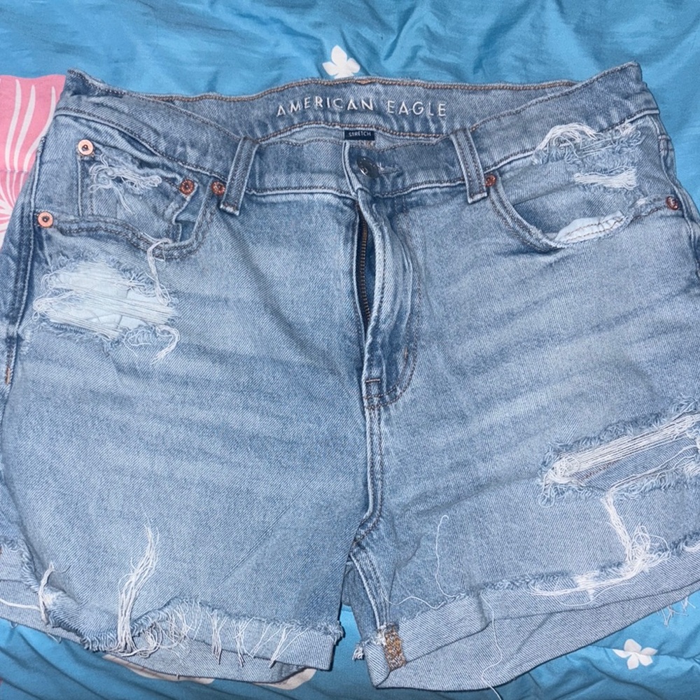 American Eagle Outfitters Blue Distressed Jean Shorts
